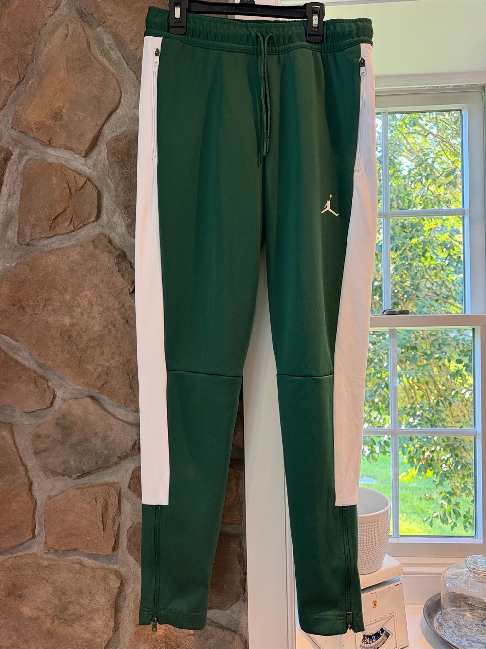 Jordan Green and White Women's Track Pants with Side Zips